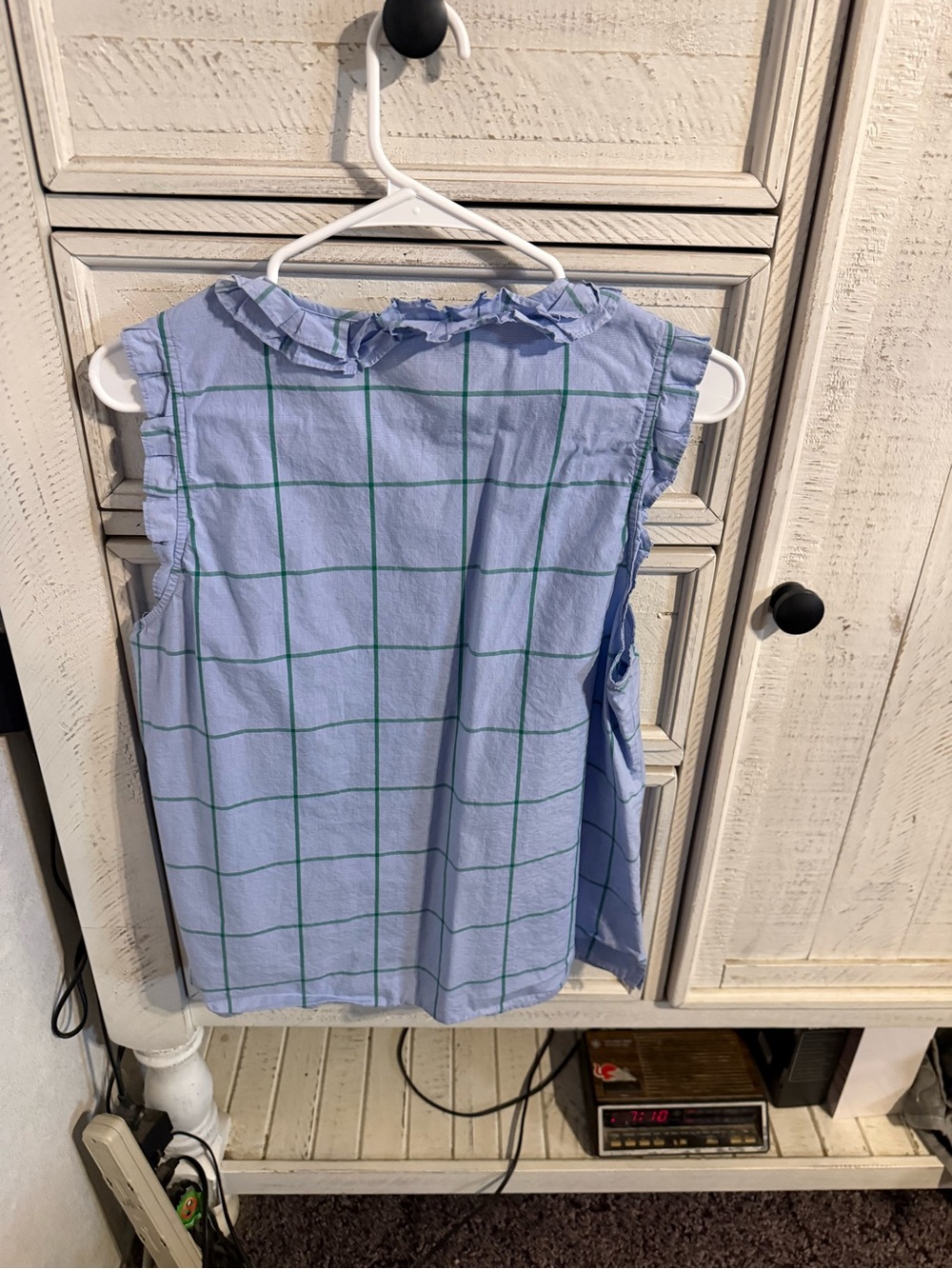 J. Crew Light Blue Grid Ruffle Sleeveless Blouse